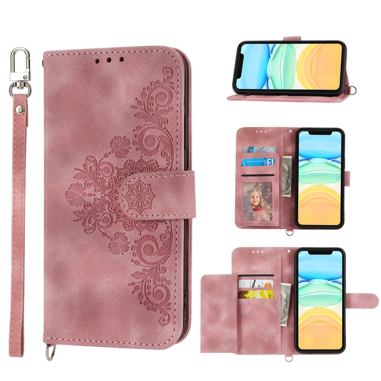 For iPhone 12 mini Skin-feel Flowers Embossed Wallet Leather Phone Case