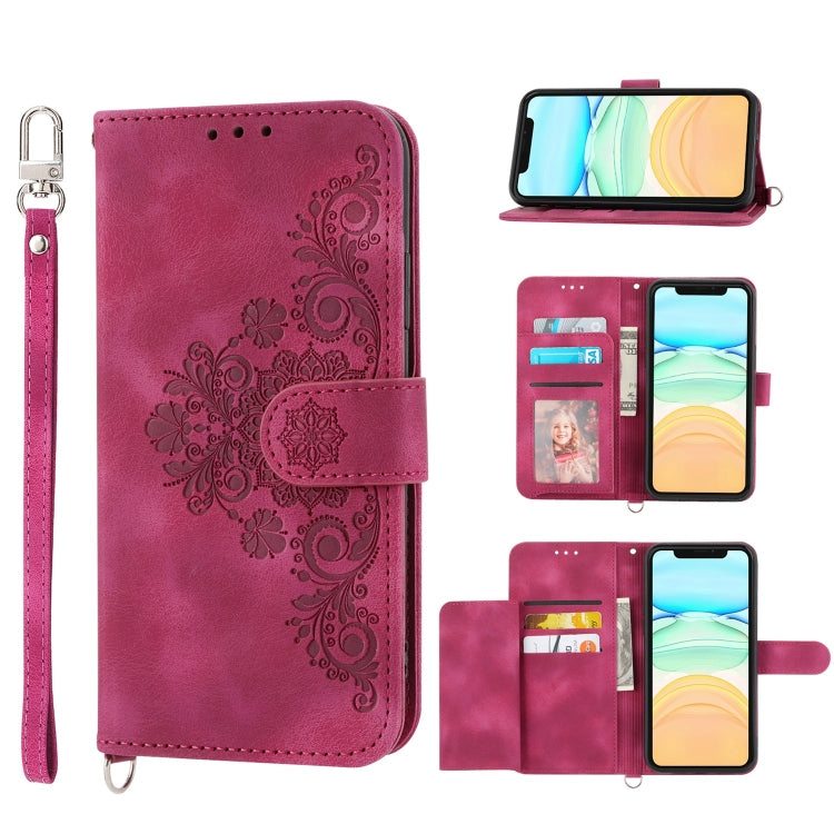 For iPhone 12 mini Skin-feel Flowers Embossed Wallet Leather Phone Case