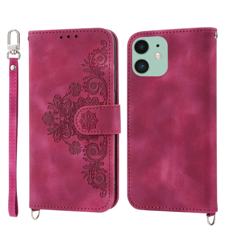 For iPhone 12 mini Skin-feel Flowers Embossed Wallet Leather Phone Case