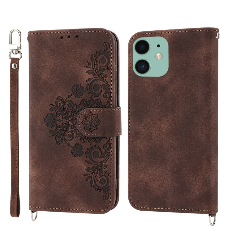 For iPhone 12 mini Skin-feel Flowers Embossed Wallet Leather Phone Case