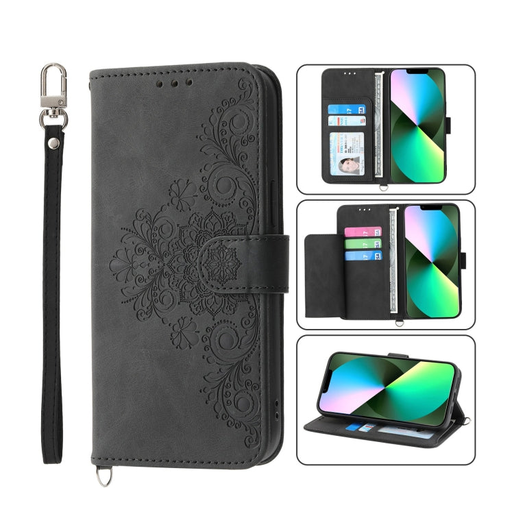 For iPhone 11 Pro Max Skin-feel Flowers Embossed Wallet Leather Phone Case