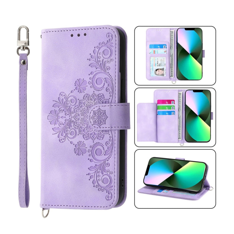 For iPhone 11 Pro Max Skin-feel Flowers Embossed Wallet Leather Phone Case