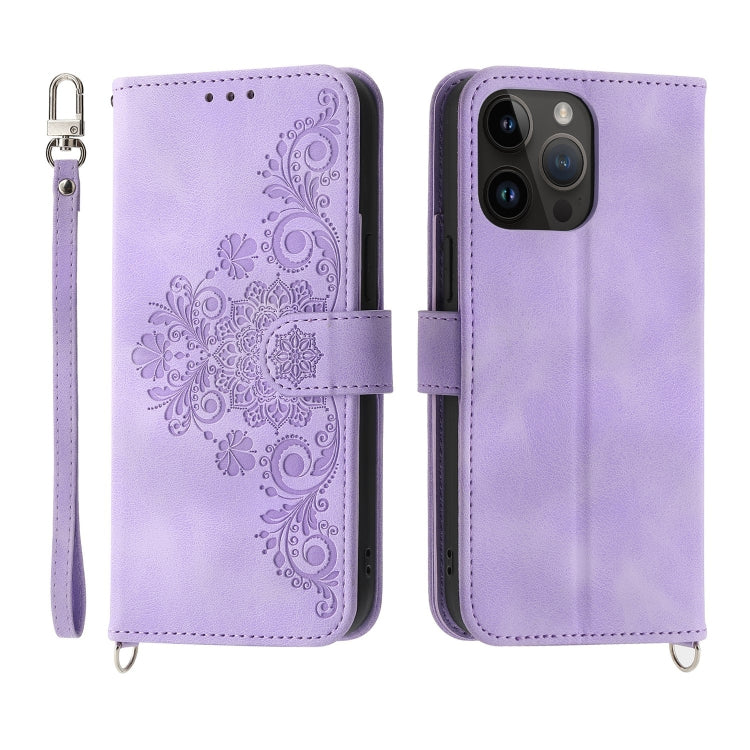 For iPhone 11 Pro Max Skin-feel Flowers Embossed Wallet Leather Phone Case
