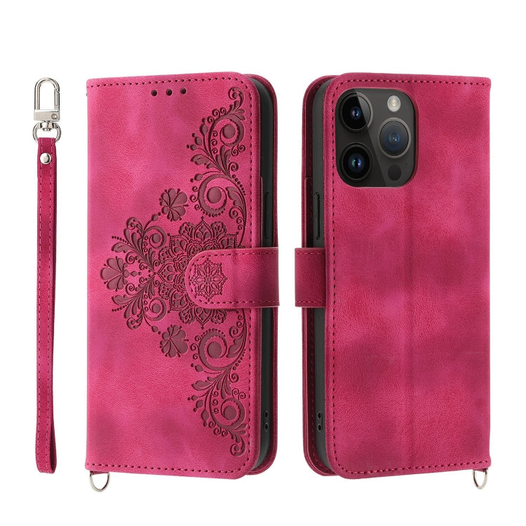 For iPhone 11 Pro Max Skin-feel Flowers Embossed Wallet Leather Phone Case