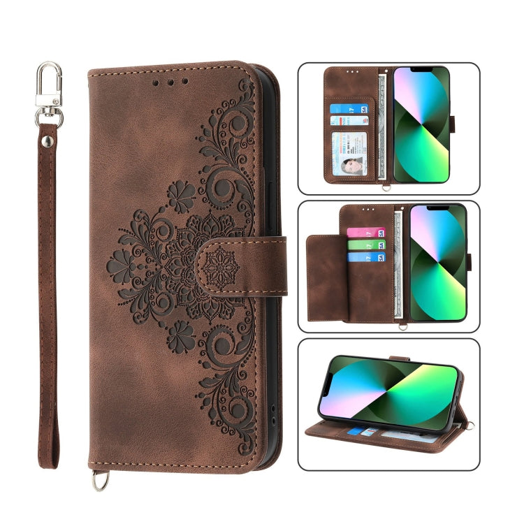 For iPhone 11 Pro Max Skin-feel Flowers Embossed Wallet Leather Phone Case