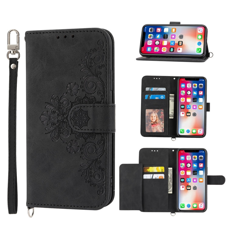 For iPhone XS Max Skin-feel Flowers Embossed Wallet Leather Phone Case