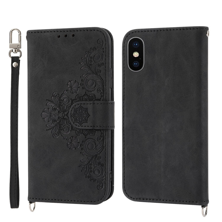For iPhone XS Max Skin-feel Flowers Embossed Wallet Leather Phone Case