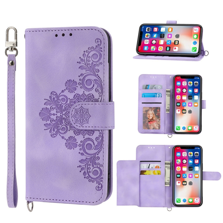 For iPhone XS Max Skin-feel Flowers Embossed Wallet Leather Phone Case