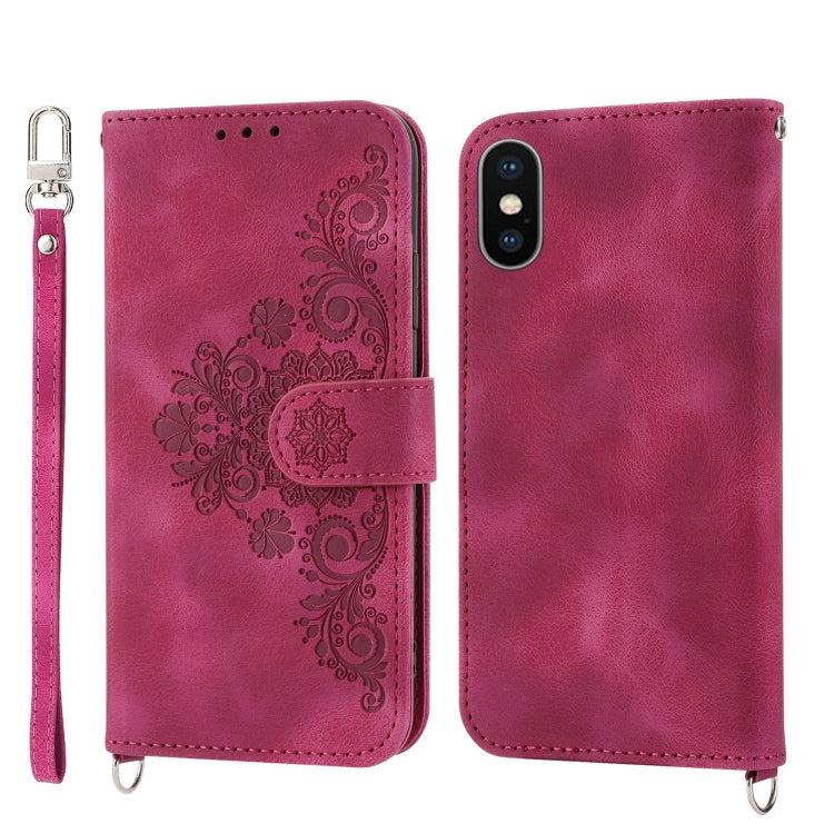 For iPhone XS Max Skin-feel Flowers Embossed Wallet Leather Phone Case