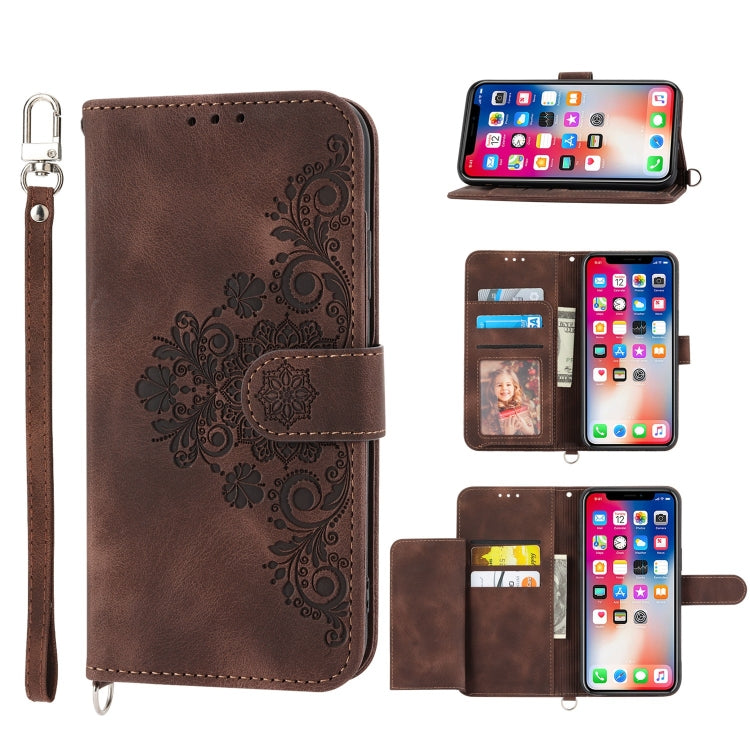 For iPhone XS Max Skin-feel Flowers Embossed Wallet Leather Phone Case