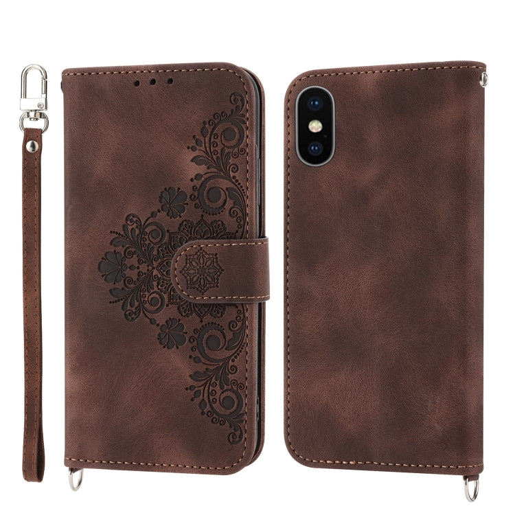 For iPhone XS Max Skin-feel Flowers Embossed Wallet Leather Phone Case