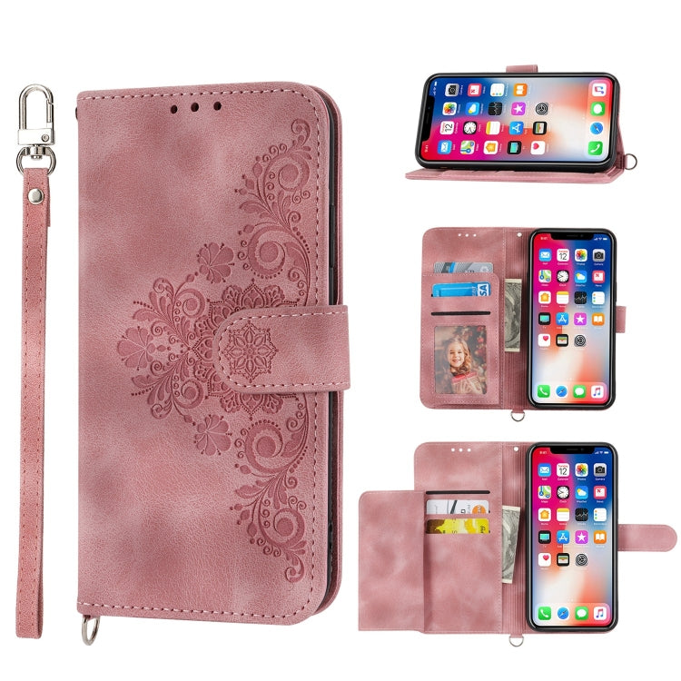 For iPhone XS / X Skin-feel Flowers Embossed Wallet Leather Phone Case