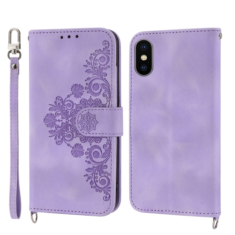 For iPhone XS / X Skin-feel Flowers Embossed Wallet Leather Phone Case