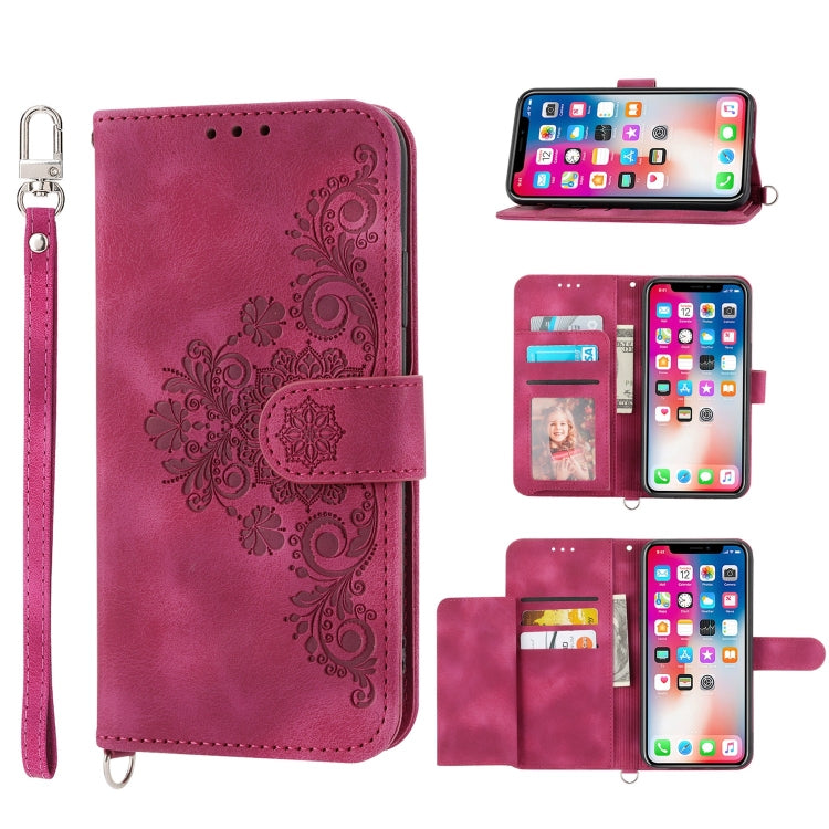 For iPhone XS / X Skin-feel Flowers Embossed Wallet Leather Phone Case