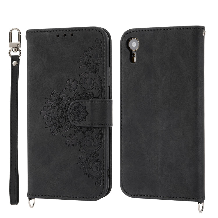 For iPhone XR Skin-feel Flowers Embossed Wallet Leather Phone Case