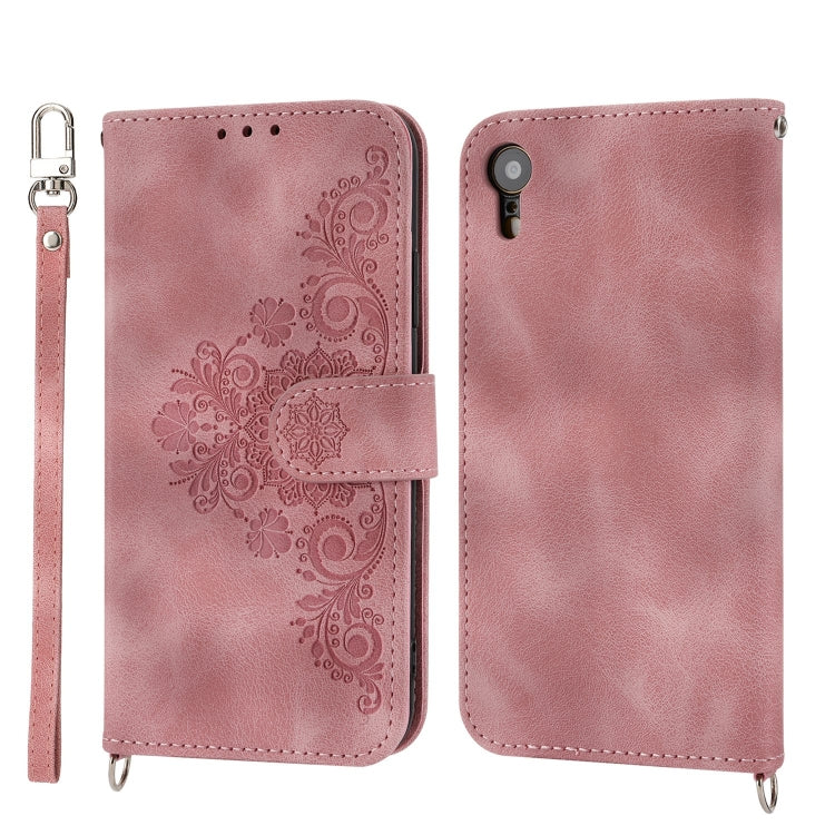 For iPhone XR Skin-feel Flowers Embossed Wallet Leather Phone Case