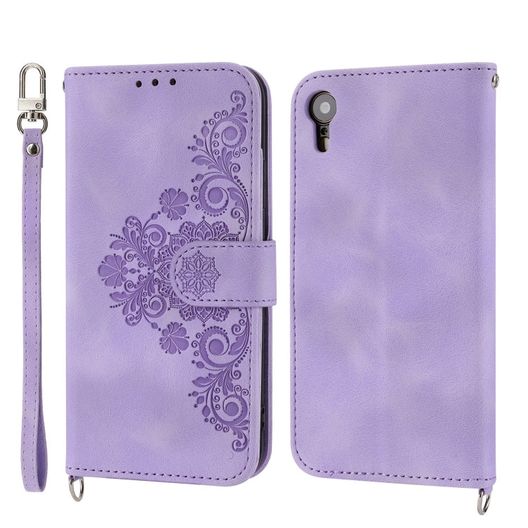 For iPhone XR Skin-feel Flowers Embossed Wallet Leather Phone Case