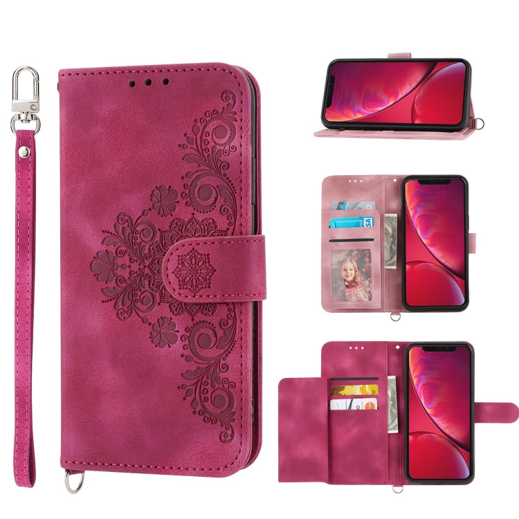 For iPhone XR Skin-feel Flowers Embossed Wallet Leather Phone Case