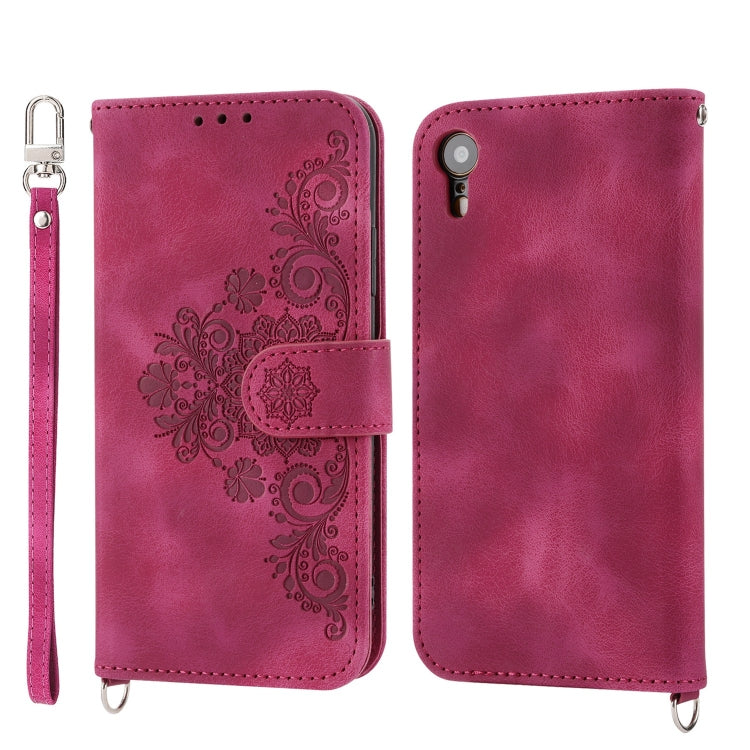 For iPhone XR Skin-feel Flowers Embossed Wallet Leather Phone Case