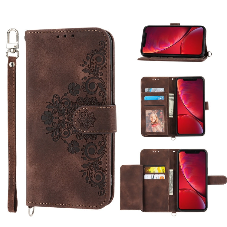 For iPhone XR Skin-feel Flowers Embossed Wallet Leather Phone Case