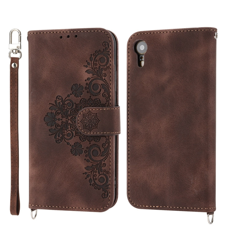 For iPhone XR Skin-feel Flowers Embossed Wallet Leather Phone Case
