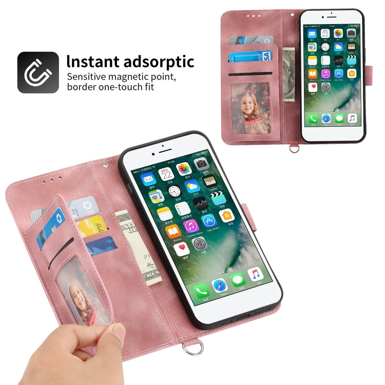 For iPhone SE 2022 / SE 2020 / 8 / 7 Skin-feel Flowers Embossed Wallet Leather Phone Case