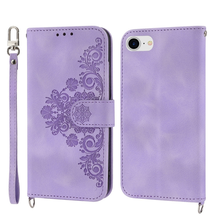 For iPhone SE 2022 / SE 2020 / 8 / 7 Skin-feel Flowers Embossed Wallet Leather Phone Case