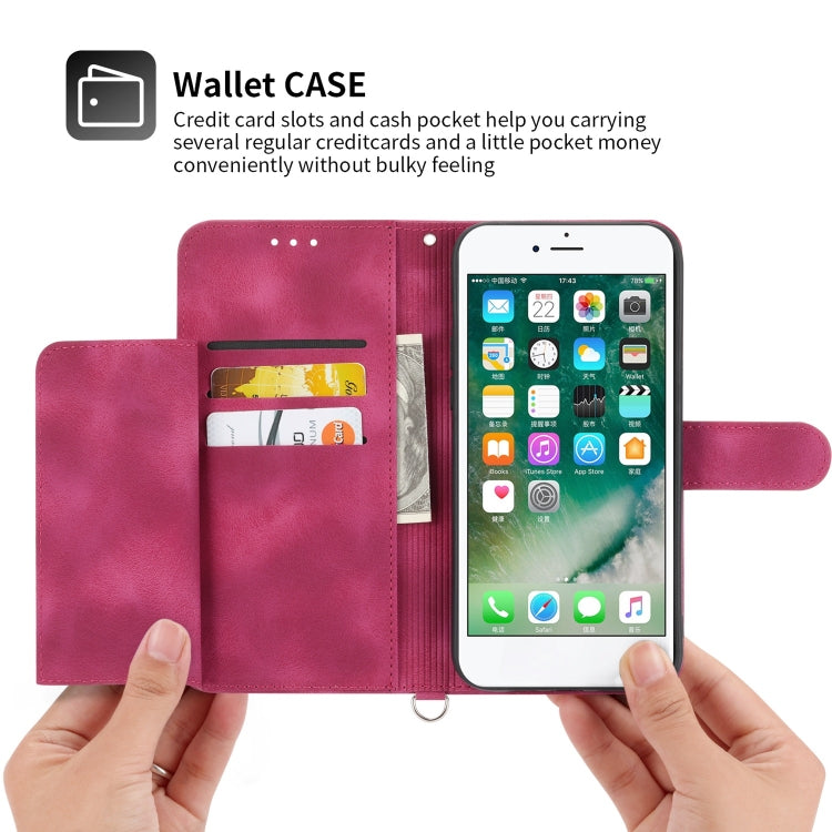 For iPhone SE 2022 / SE 2020 / 8 / 7 Skin-feel Flowers Embossed Wallet Leather Phone Case