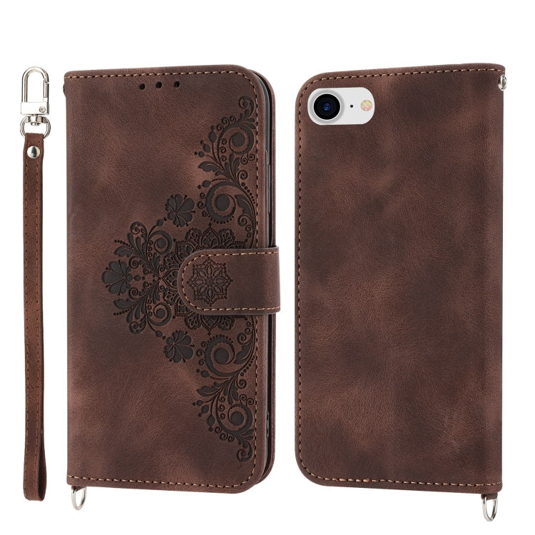 For iPhone SE 2022 / SE 2020 / 8 / 7 Skin-feel Flowers Embossed Wallet Leather Phone Case