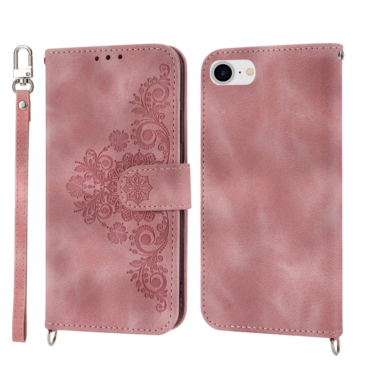 For iPhone 8 Plus / 7 Plus Skin-feel Flowers Embossed Wallet Leather Phone Case