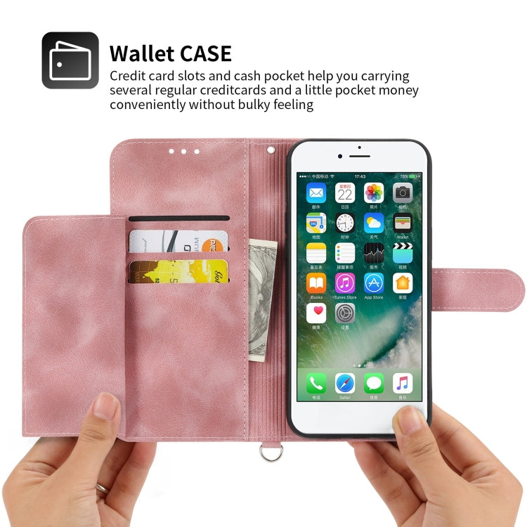 For iPhone 8 Plus / 7 Plus Skin-feel Flowers Embossed Wallet Leather Phone Case