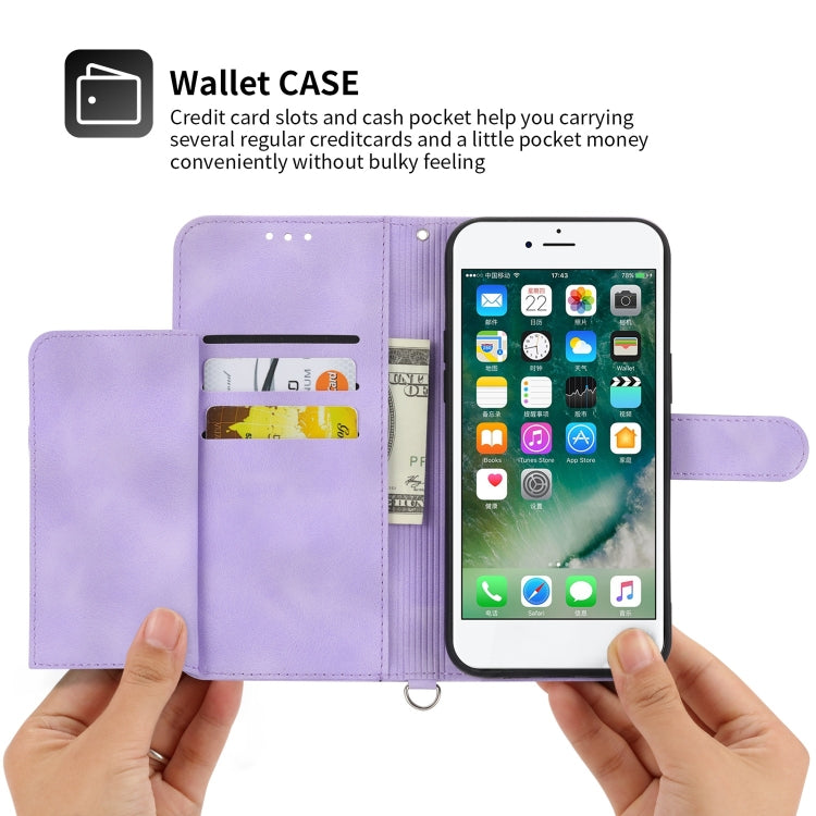 For iPhone 8 Plus / 7 Plus Skin-feel Flowers Embossed Wallet Leather Phone Case