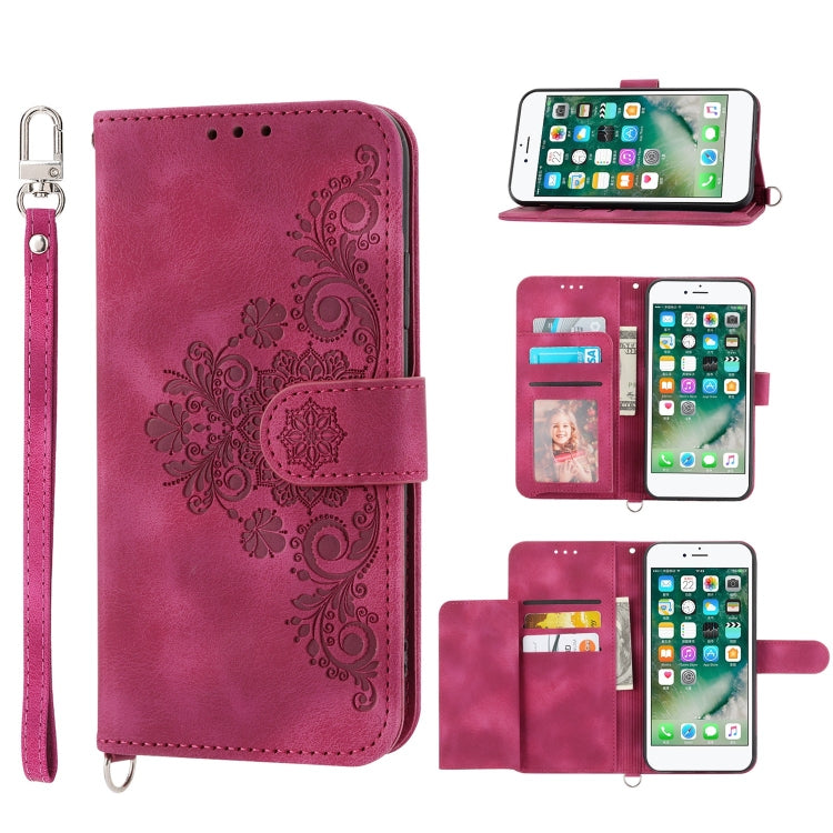 For iPhone 8 Plus / 7 Plus Skin-feel Flowers Embossed Wallet Leather Phone Case