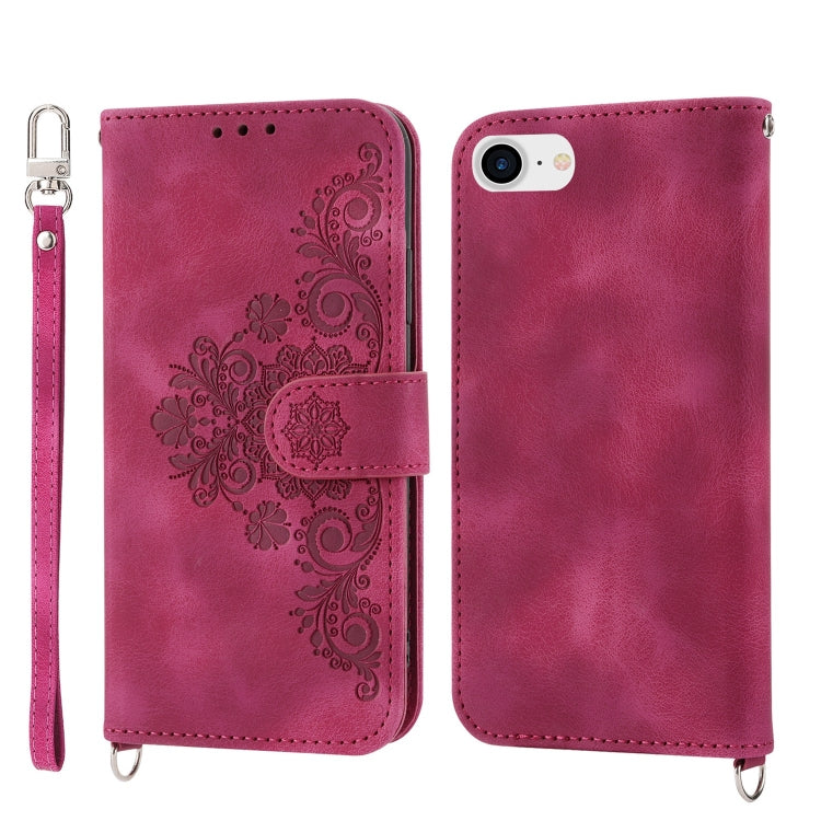 For iPhone 8 Plus / 7 Plus Skin-feel Flowers Embossed Wallet Leather Phone Case