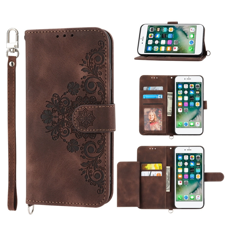 For iPhone 8 Plus / 7 Plus Skin-feel Flowers Embossed Wallet Leather Phone Case