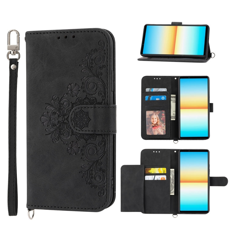For Sony Xperia 10 IV Skin-feel Flowers Embossed Wallet Leather Phone Case