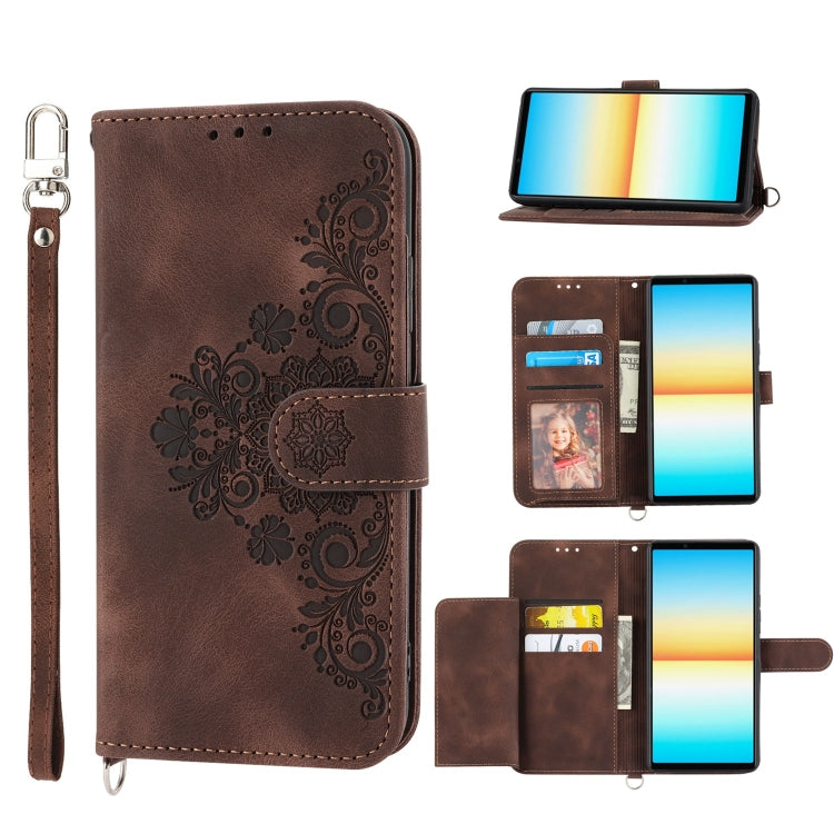 For Sony Xperia 10 IV Skin-feel Flowers Embossed Wallet Leather Phone Case
