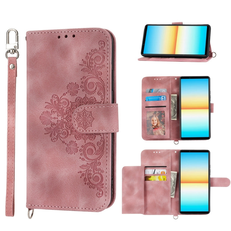 For Sony Xperia 1 IV Skin-feel Flowers Embossed Wallet Leather Phone Case
