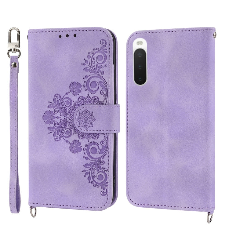 For Sony Xperia 1 IV Skin-feel Flowers Embossed Wallet Leather Phone Case
