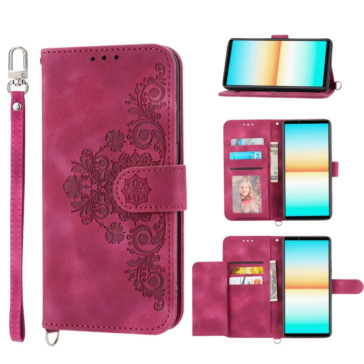 For Sony Xperia 1 IV Skin-feel Flowers Embossed Wallet Leather Phone Case