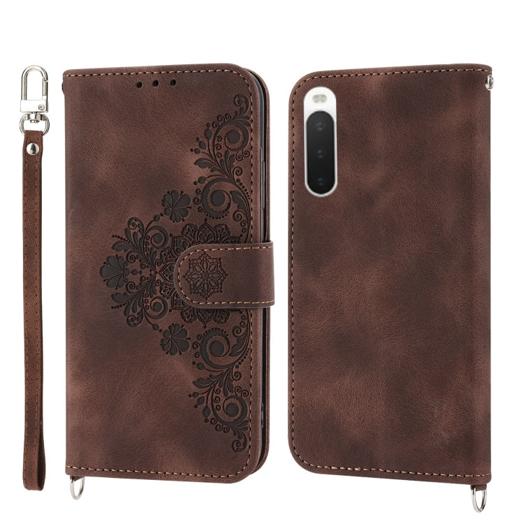For Sony Xperia 1 IV Skin-feel Flowers Embossed Wallet Leather Phone Case