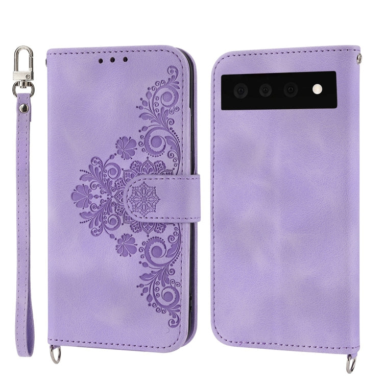 For Google Pixel 6 Pro Skin-feel Flowers Embossed Wallet Leather Phone Case