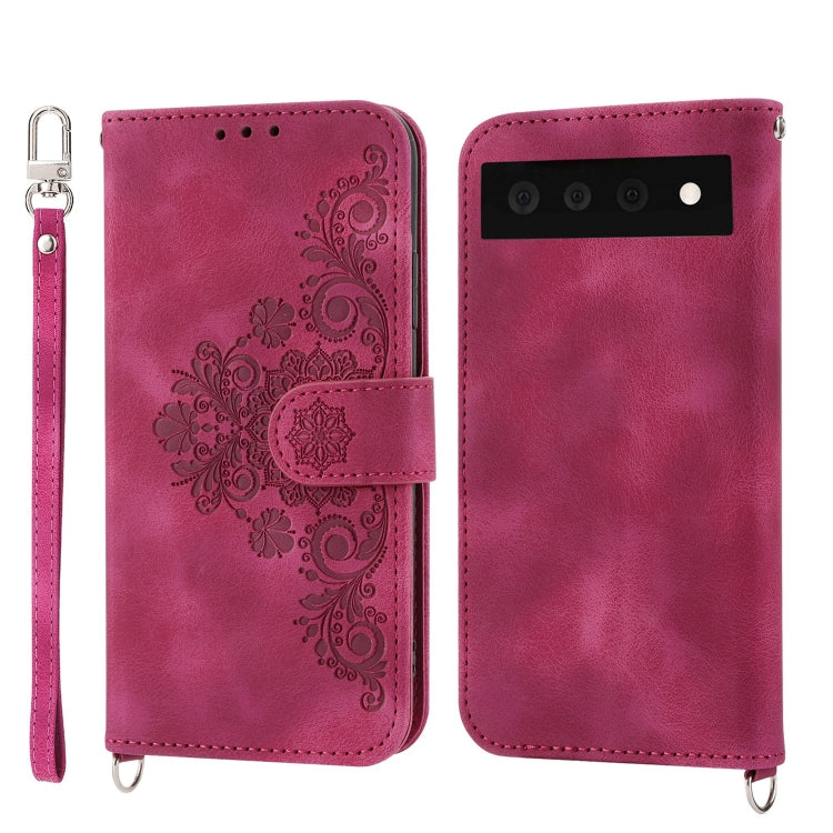 For Google Pixel 6 Pro Skin-feel Flowers Embossed Wallet Leather Phone Case