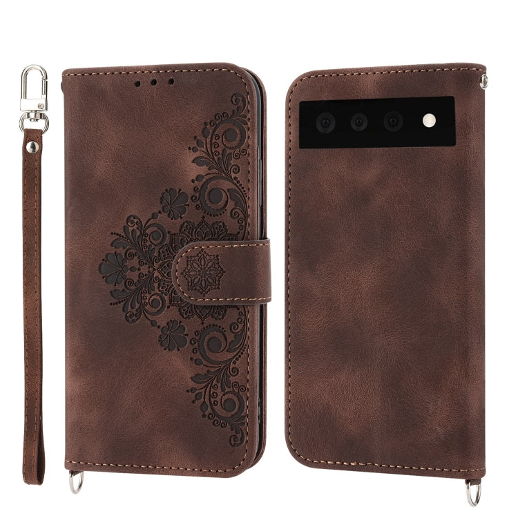 For Google Pixel 6 Pro Skin-feel Flowers Embossed Wallet Leather Phone Case