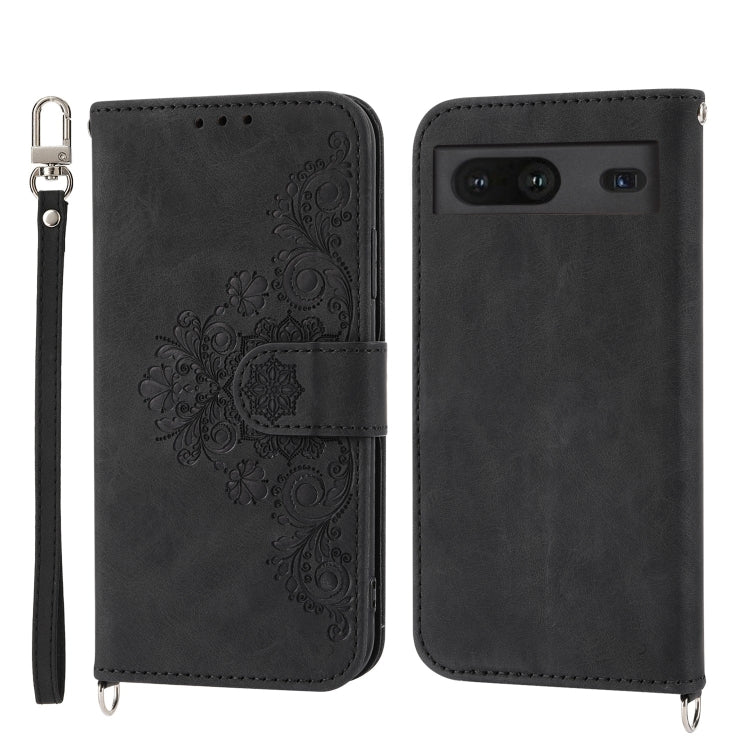 For Google Pixel 6a Skin-feel Flowers Embossed Wallet Leather Phone Case