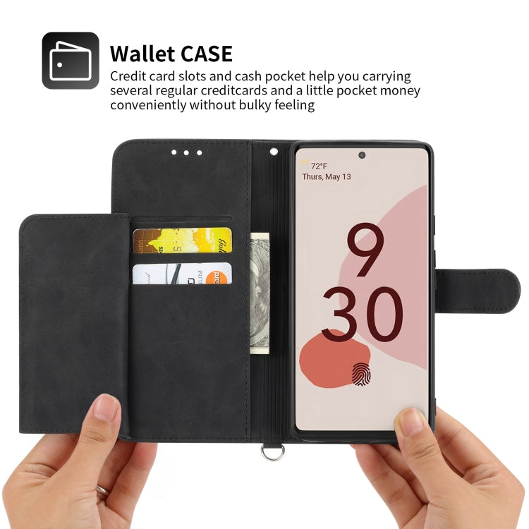 For Google Pixel 6a Skin-feel Flowers Embossed Wallet Leather Phone Case