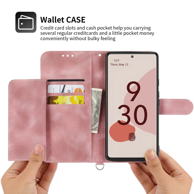 For Google Pixel 6a Skin-feel Flowers Embossed Wallet Leather Phone Case