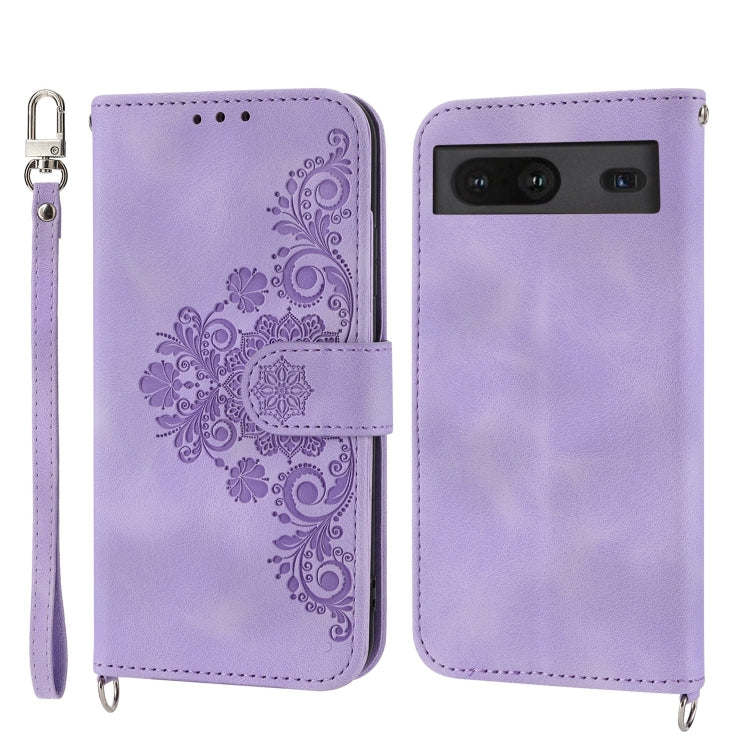 For Google Pixel 6a Skin-feel Flowers Embossed Wallet Leather Phone Case