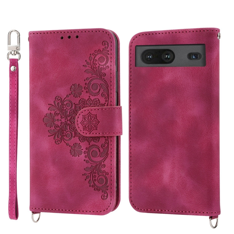 For Google Pixel 6a Skin-feel Flowers Embossed Wallet Leather Phone Case