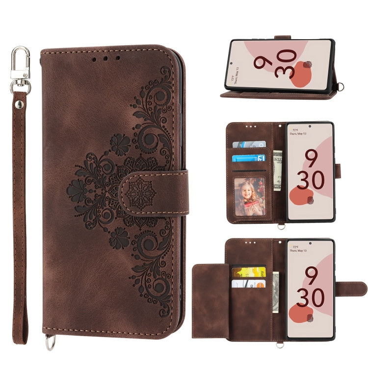 For Google Pixel 6a Skin-feel Flowers Embossed Wallet Leather Phone Case